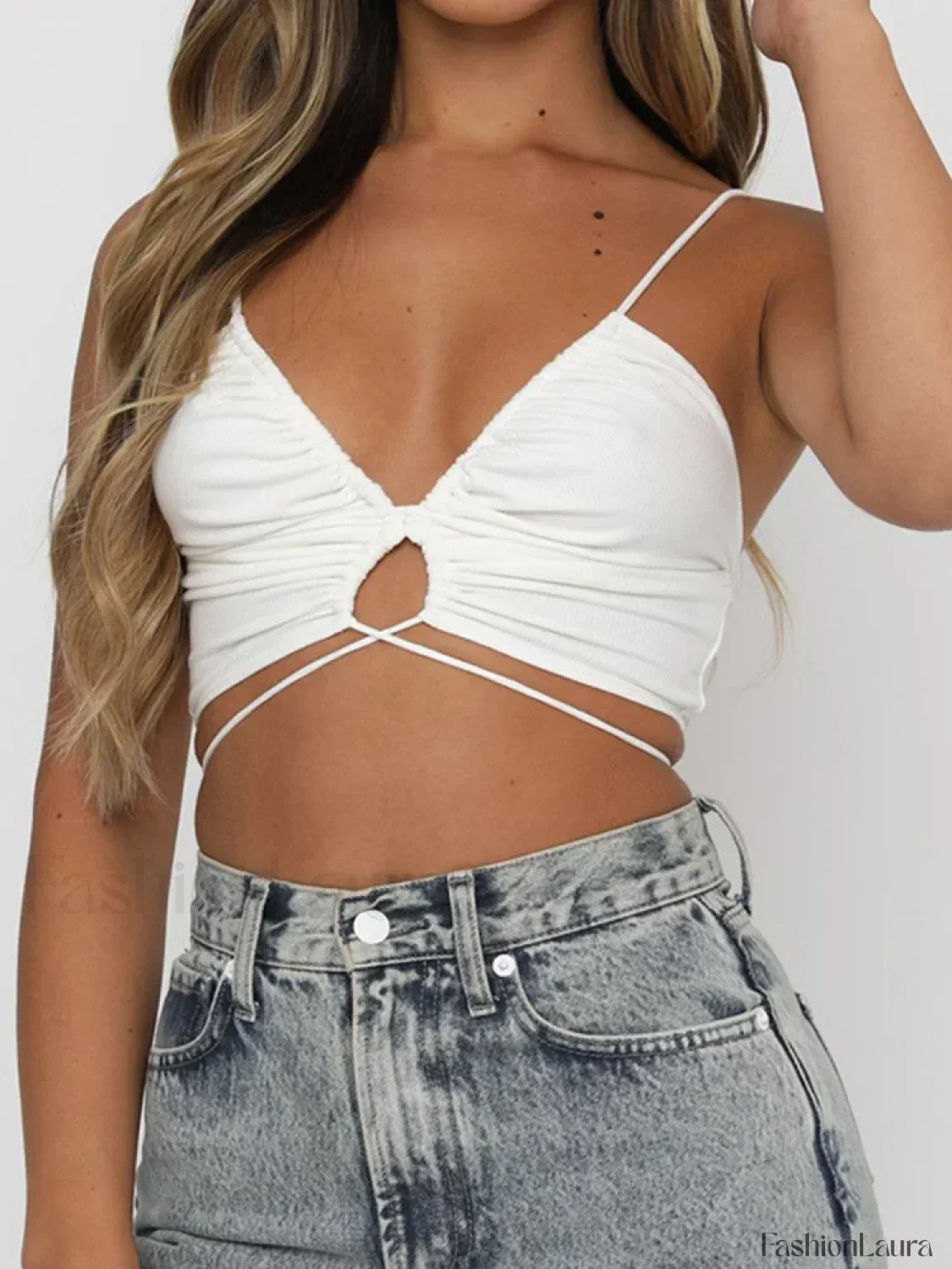 Ruched Deep V-Neck Crop Top - Image 23
