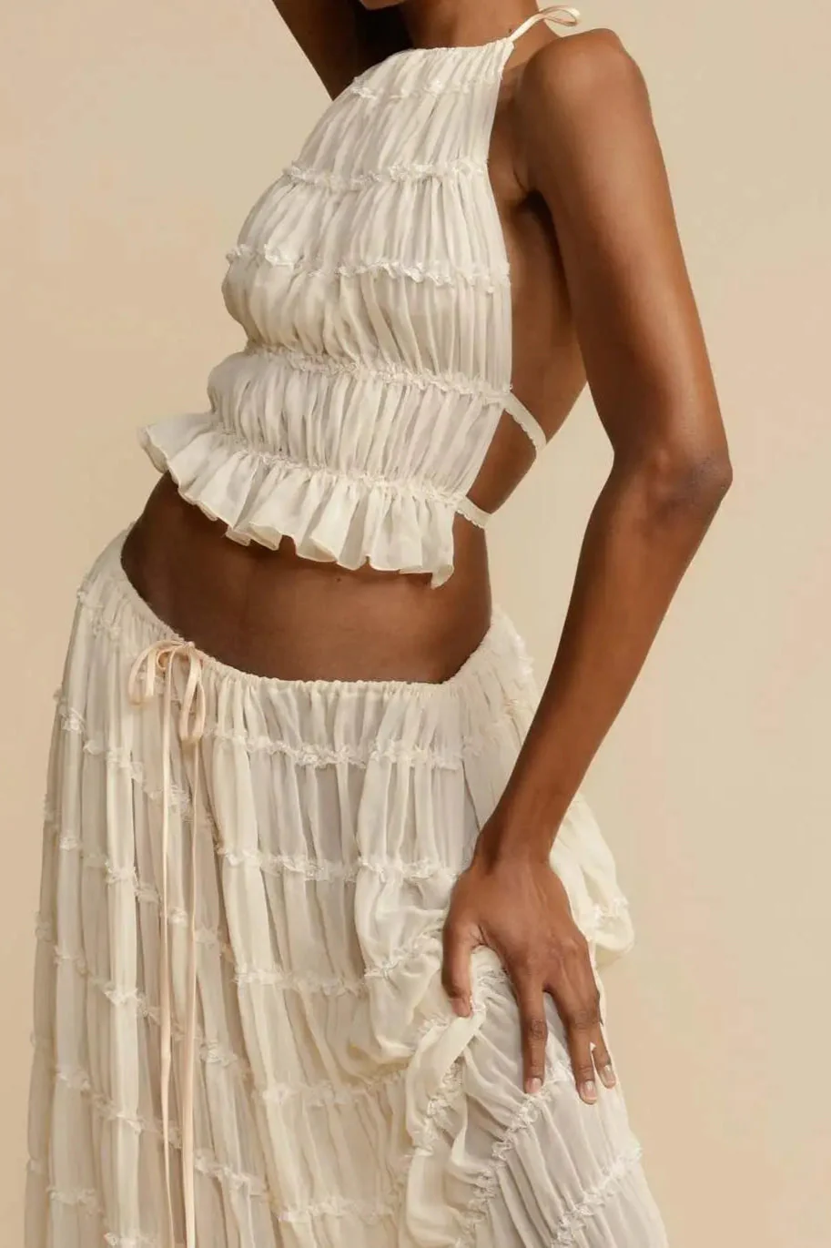 Ruched Halter Cami & Maxi Skirt Boho Dress - Image 12