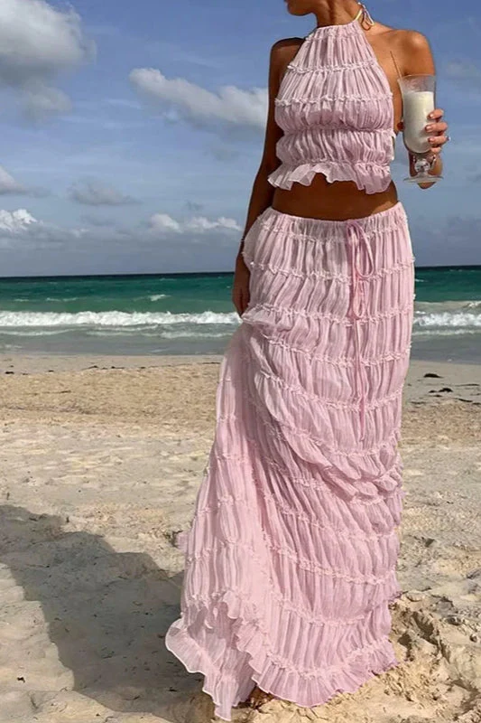 Ruched Halter Cami & Maxi Skirt Boho Dress - Image 17