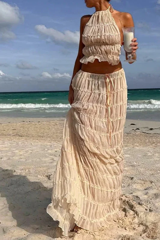 Ruched Halter Cami & Maxi Skirt Boho Dress - Image 24