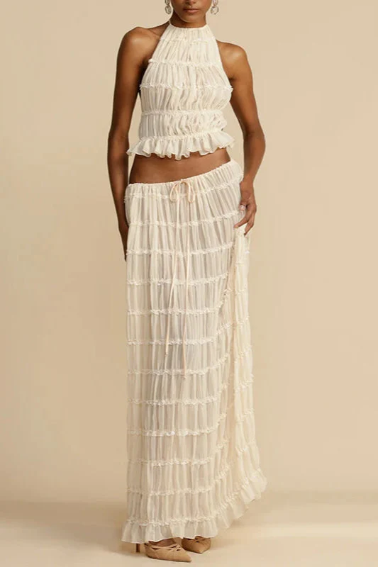 Ruched Halter Cami & Maxi Skirt Boho Dress - Image 3