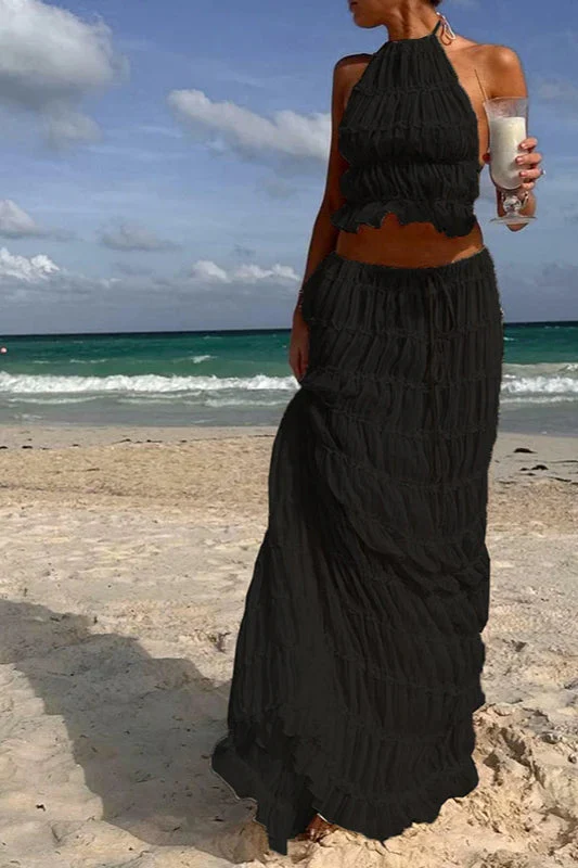 Ruched Halter Cami & Maxi Skirt Boho Dress - Image 7