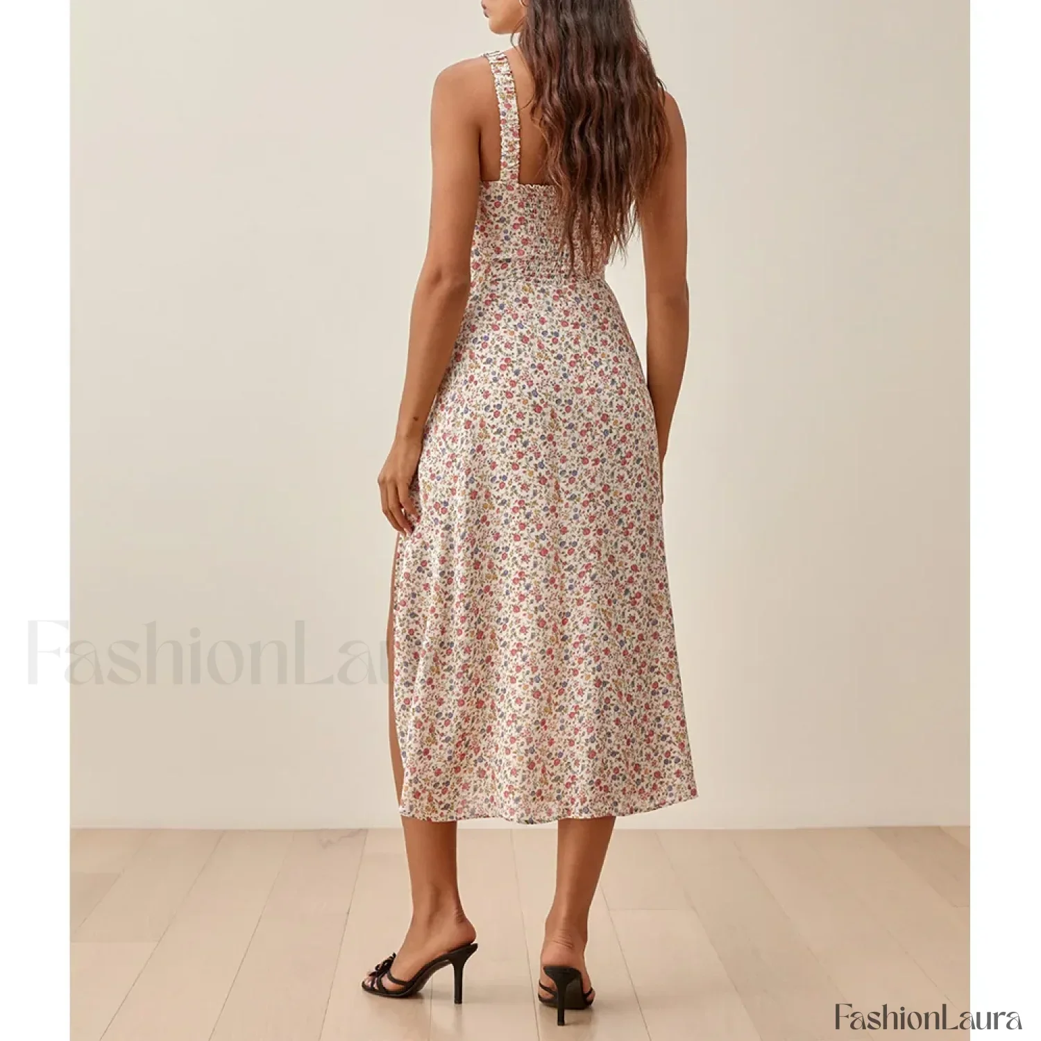 Ruched High-Slit Floral Midi Dress - Image 9