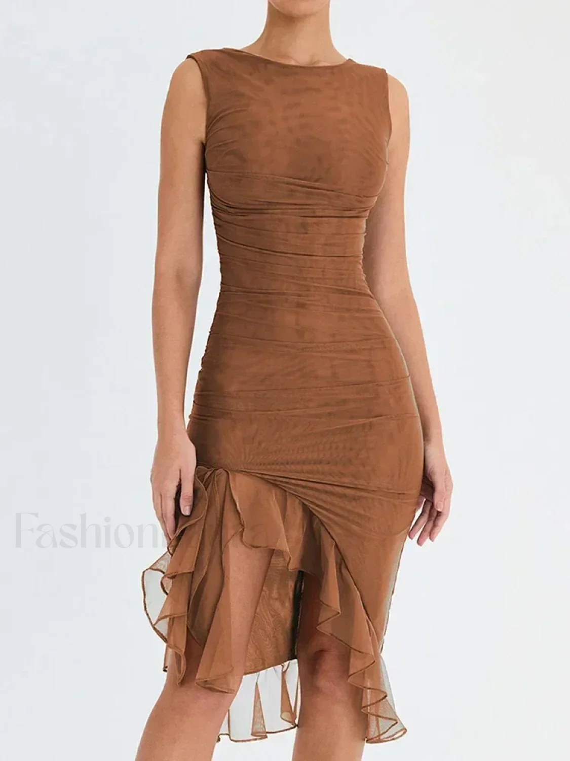 Ruched Irregular Hem Midi Dress - Image 11