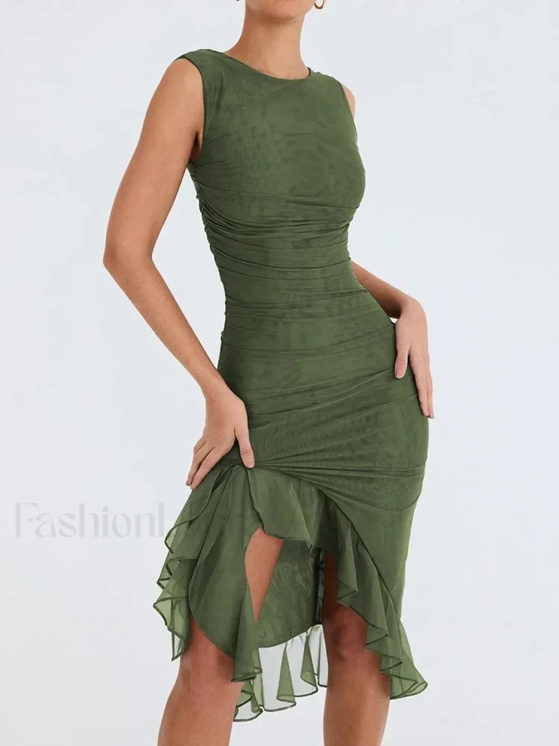 Ruched Irregular Hem Midi Dress - Image 17