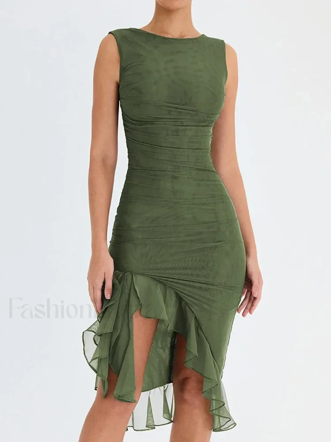 Ruched Irregular Hem Midi Dress - Image 18