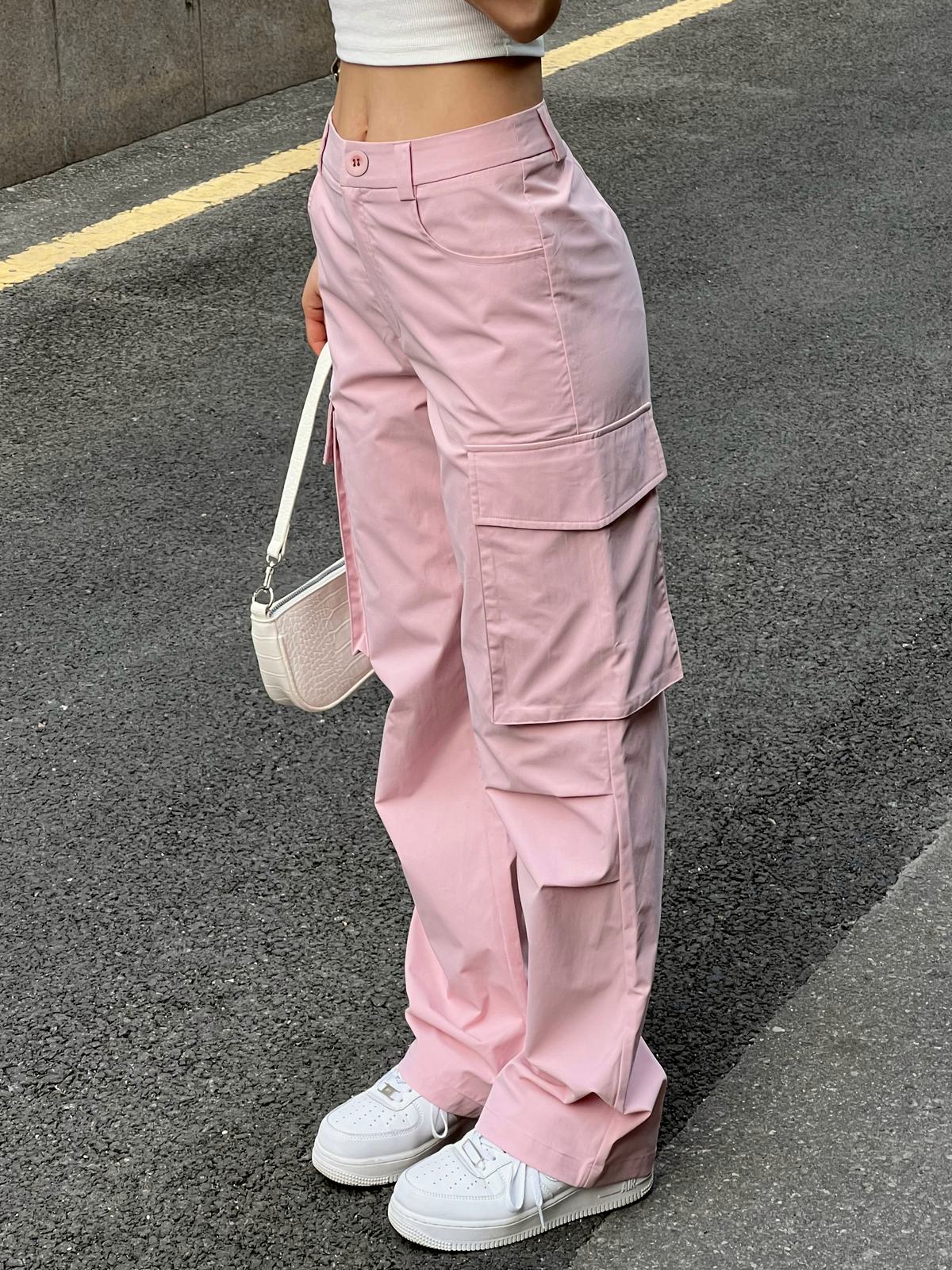 Ruched Pink Straight Leg Cargo Pants - Image 2
