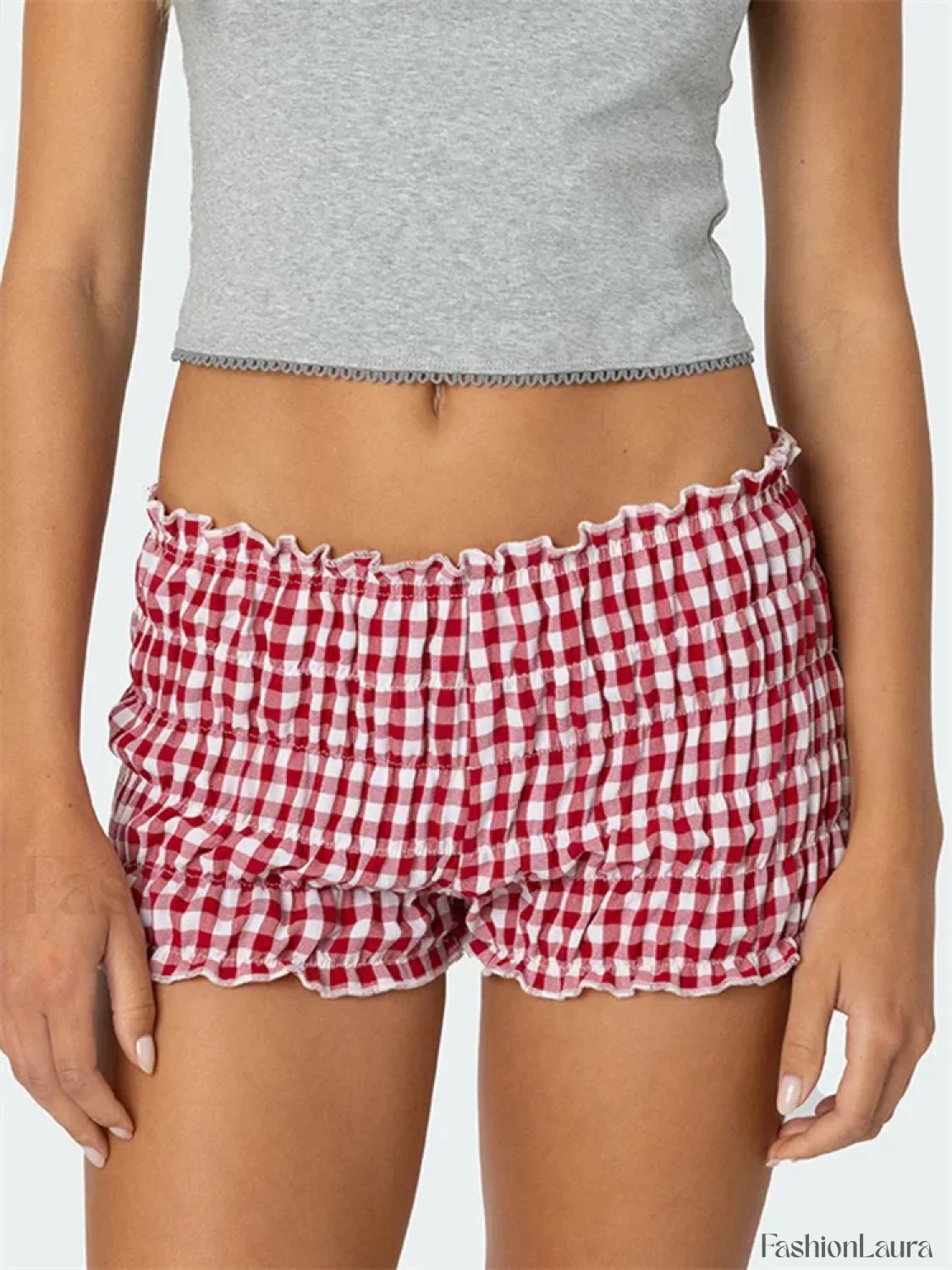 Ruched Plaid Print Slim Fit Low Waist Casual Summer Short - Image 15