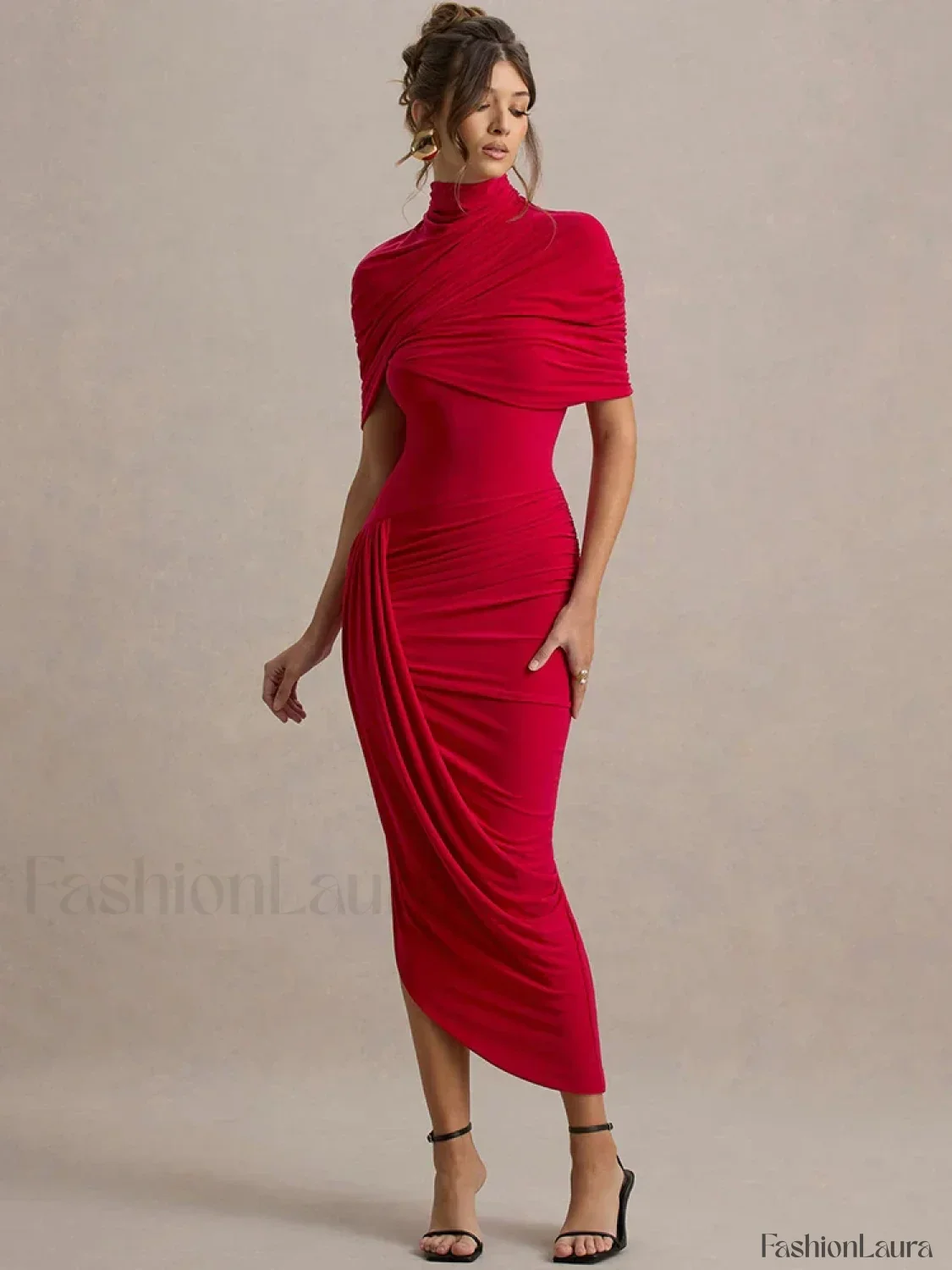 Ruched Turtleneck Midi Dress - Image 14