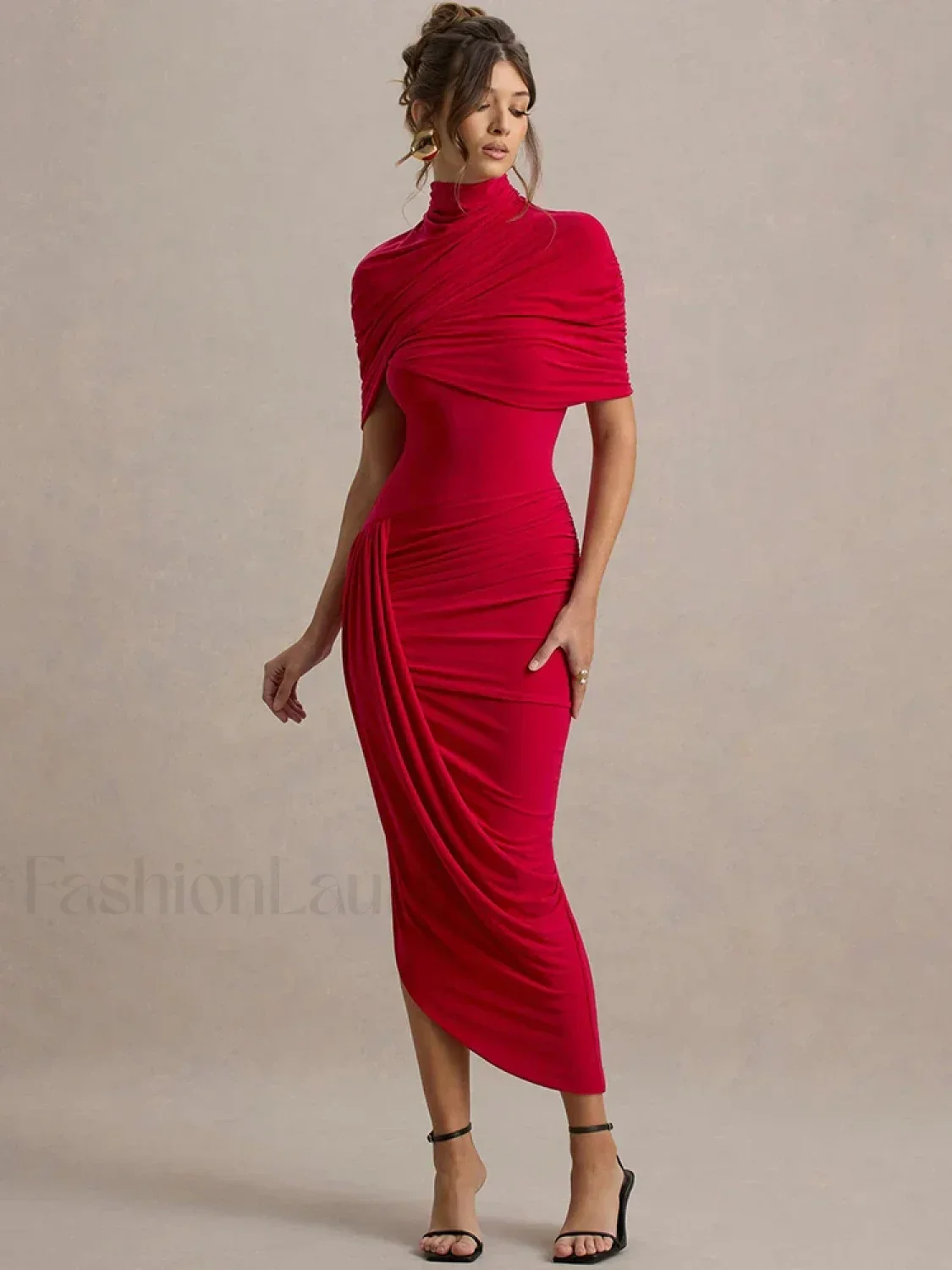 Ruched Turtleneck Midi Dress - Image 8