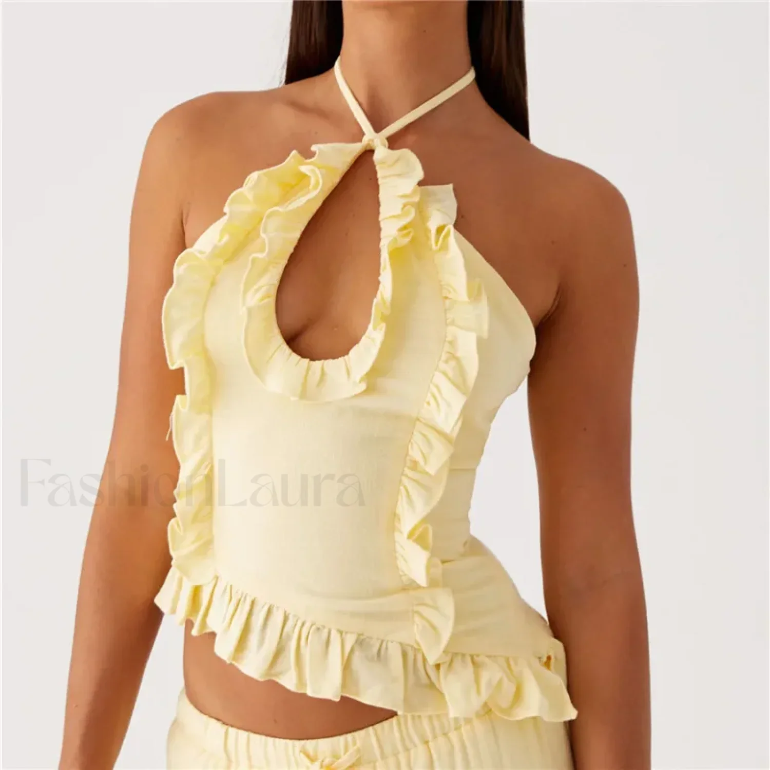 Ruffle Frill Cut-Out Crop Top - Image 16