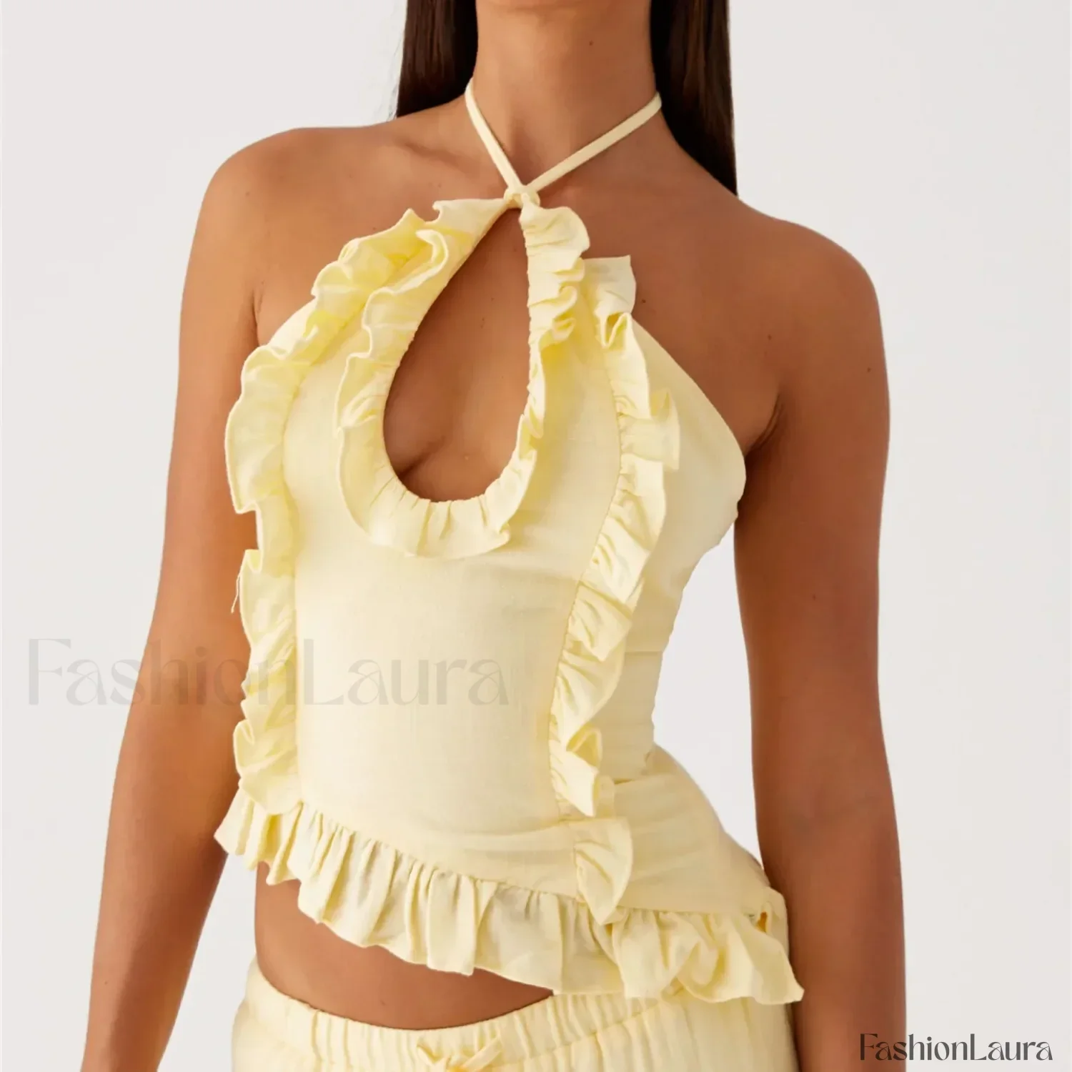 Ruffle Frill Cut-Out Crop Top - Image 33