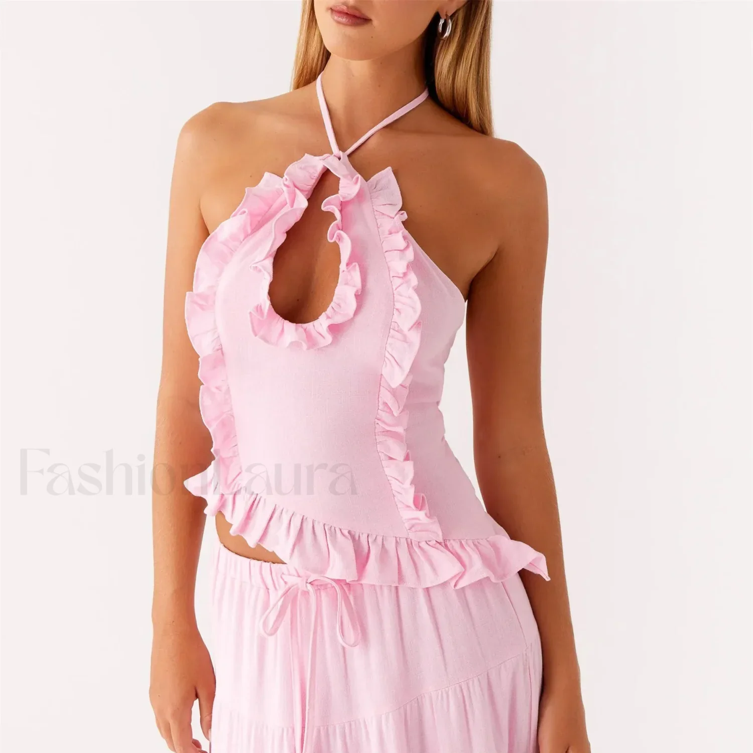 Ruffle Frill Cut-Out Crop Top - Image 6