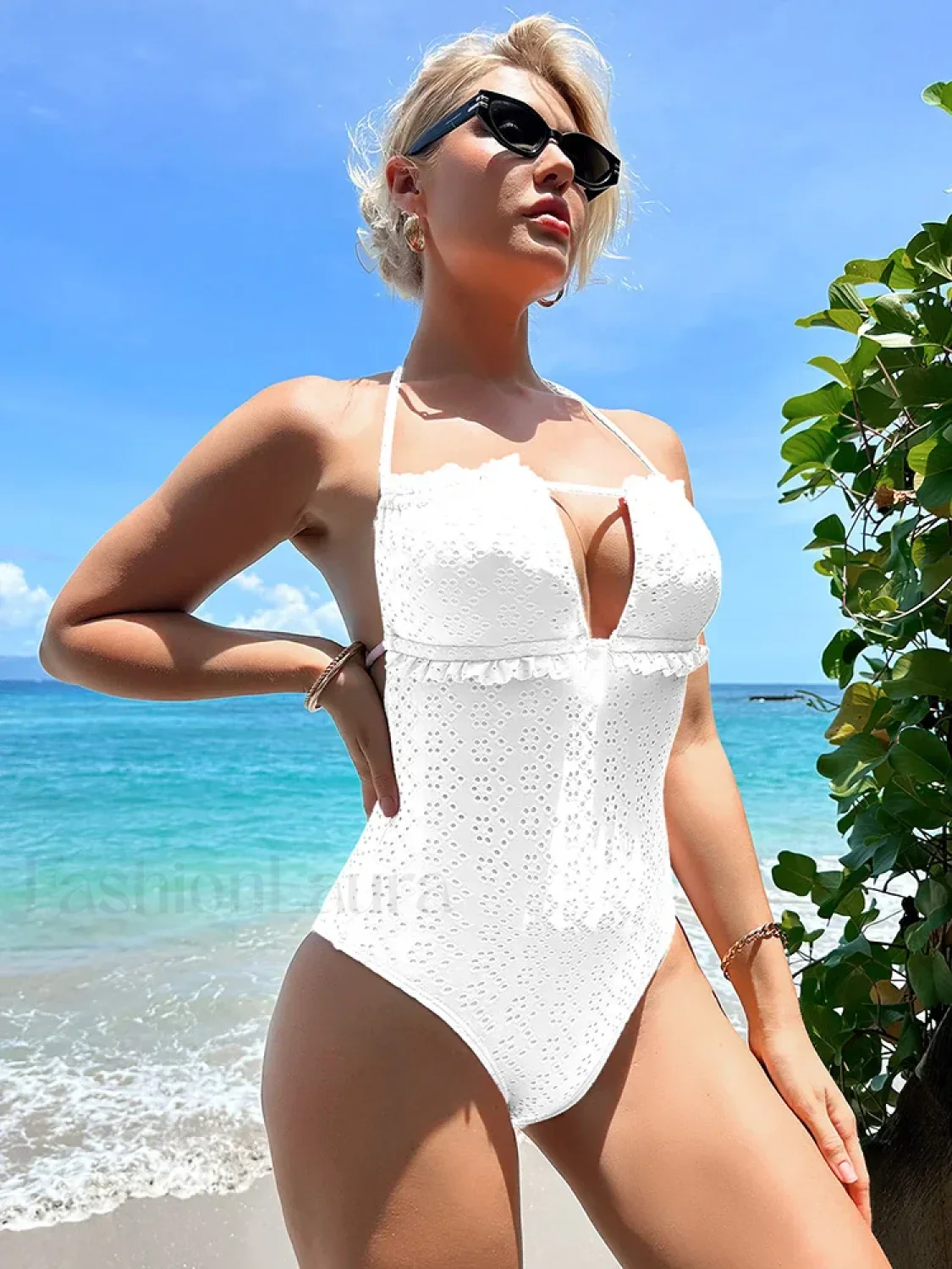 Ruffle Halter Lace Up One Piece - Image 5