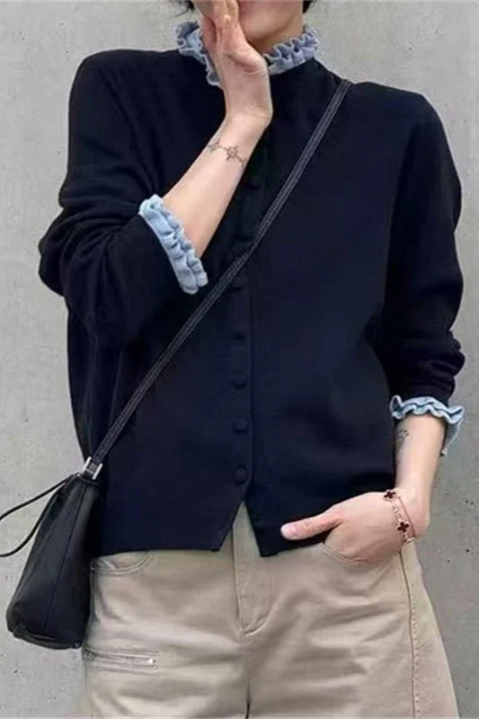 Ruffle Trim Contrast Cardigan
