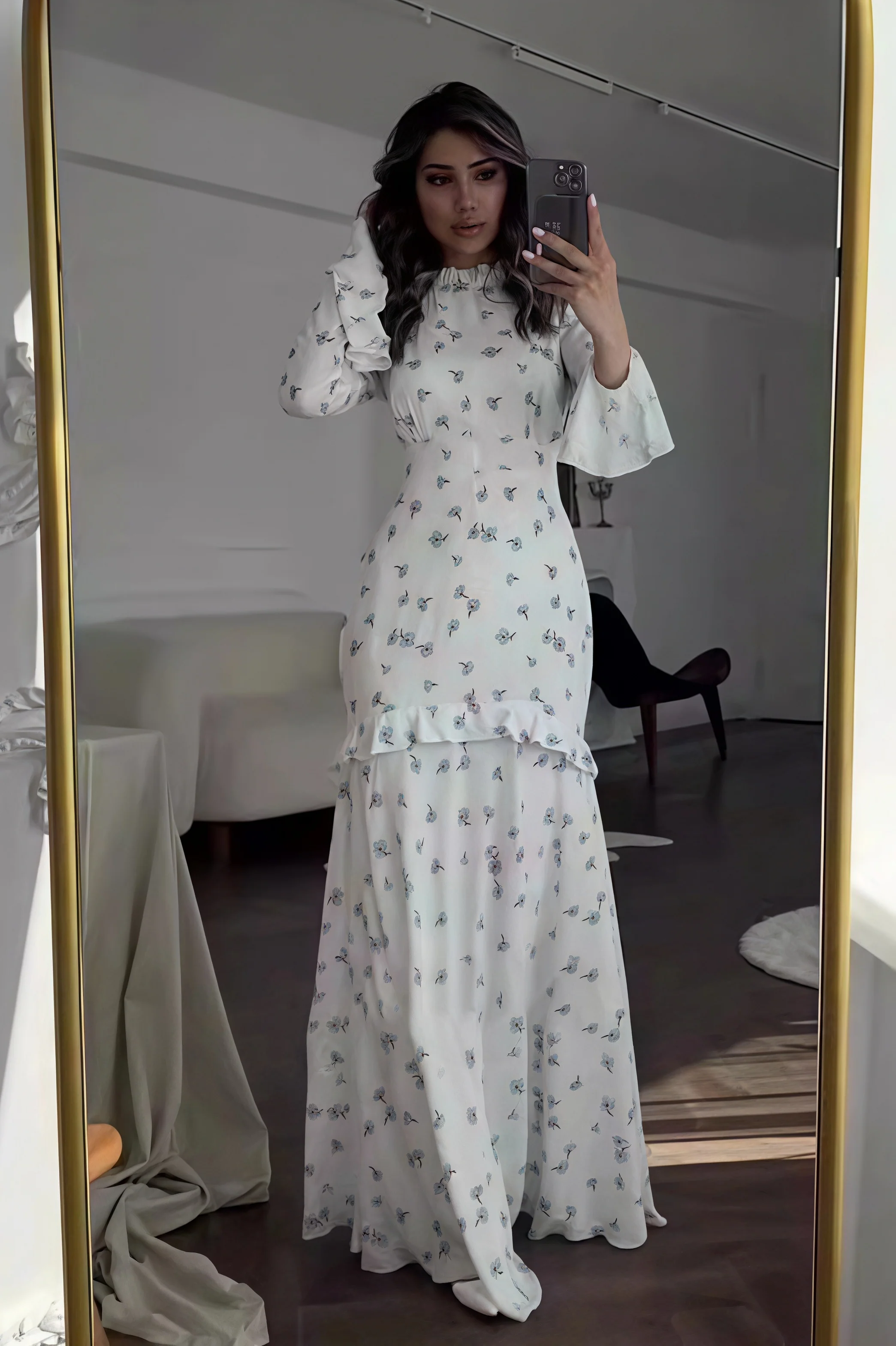 Ruffle Trim Slim Maxi Floral Dress - Image 3
