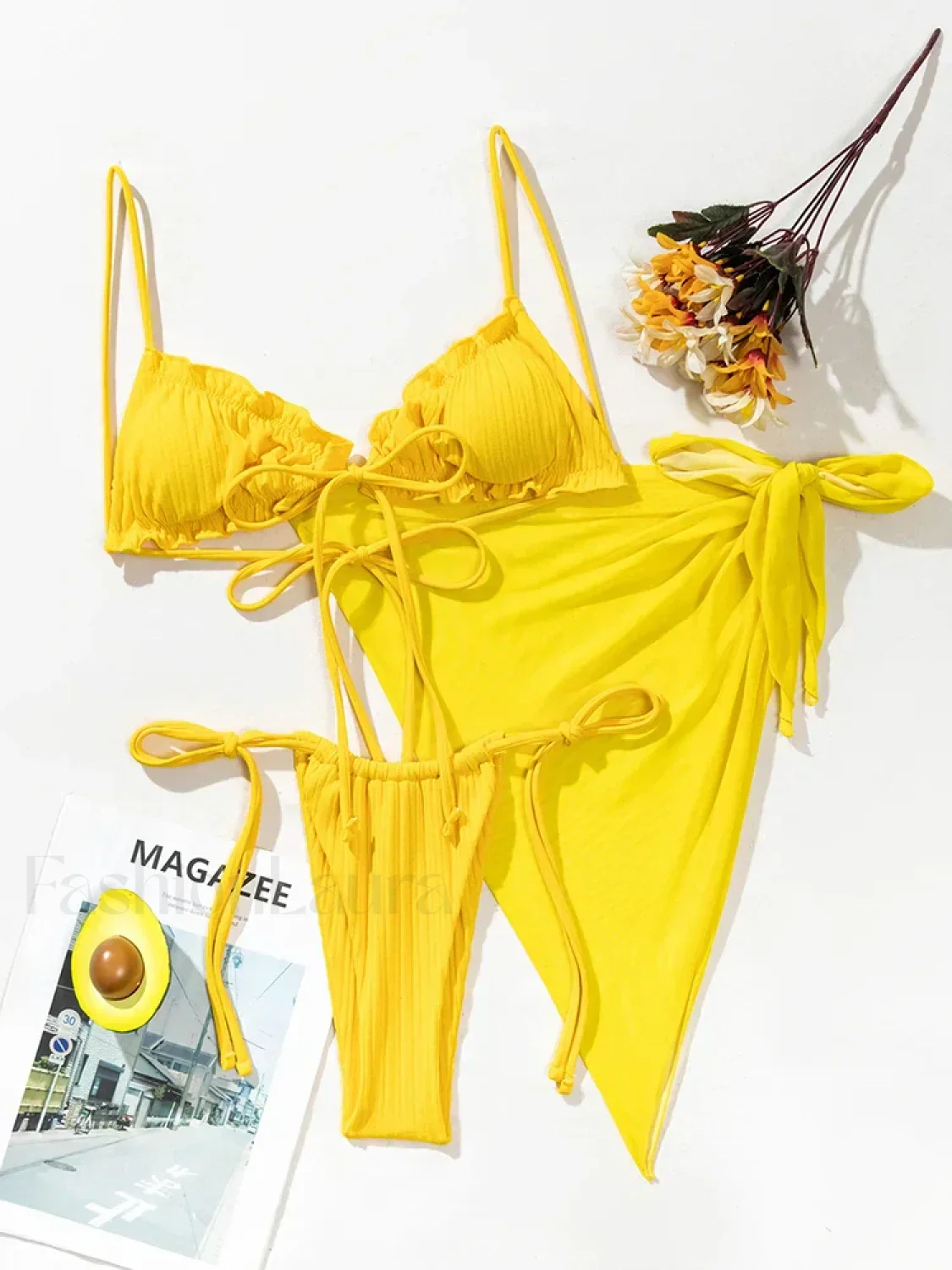 Ruffle Wrap Skirt Three Piece Set - Image 7