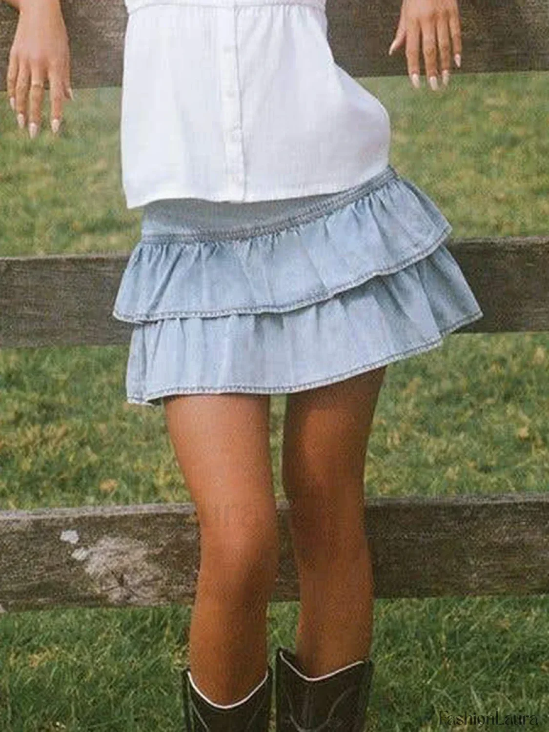 Ruffled Denim Mini Skirt - Image 12