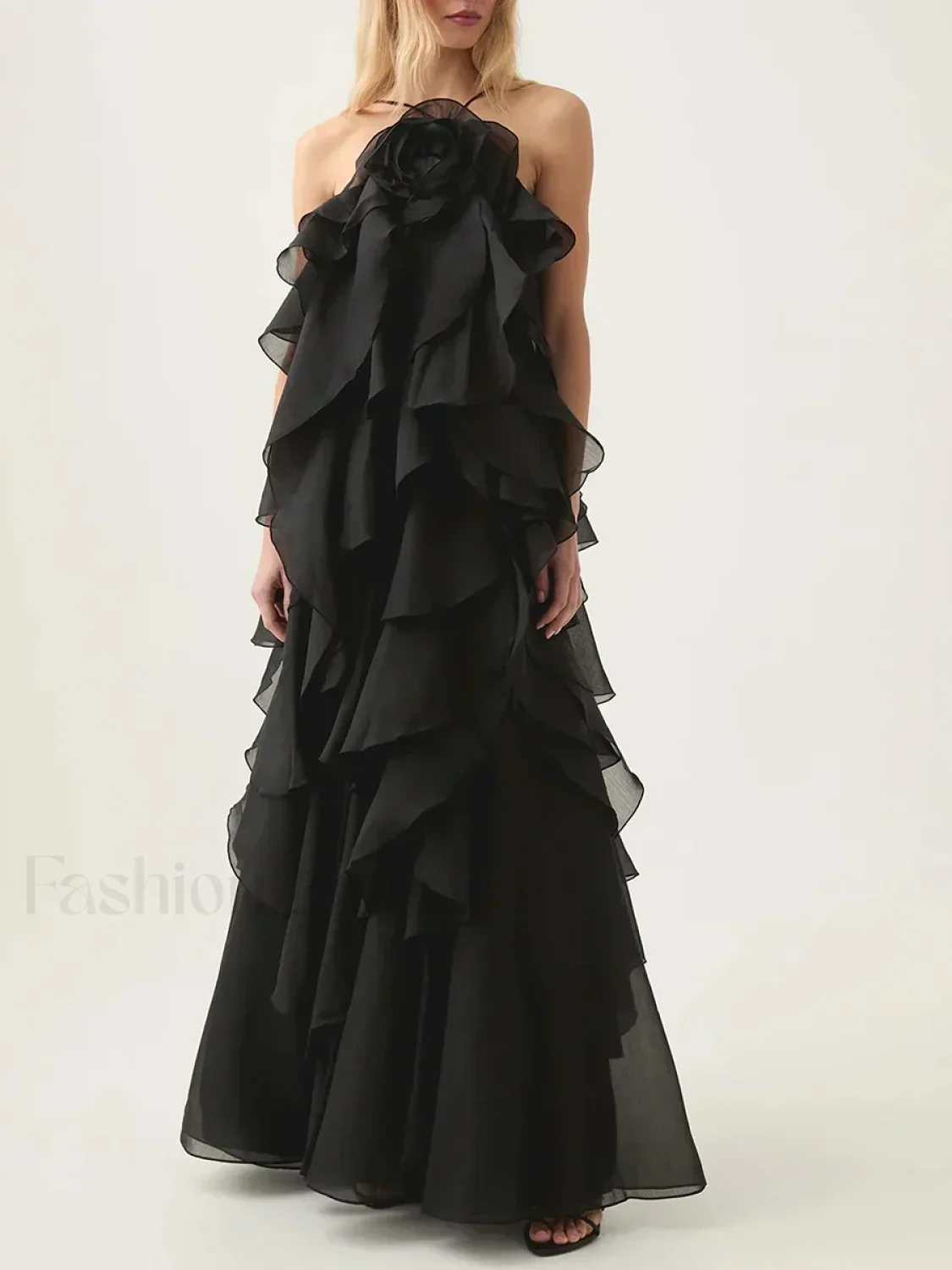 Ruffled Flower Chiffon Maxi Dress - Image 2