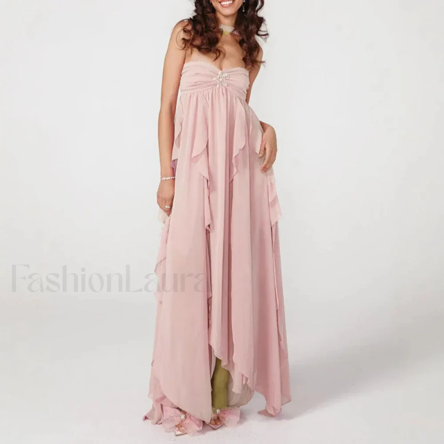 Ruffled Patchwork Chiffon Maxi Dress - Image 4