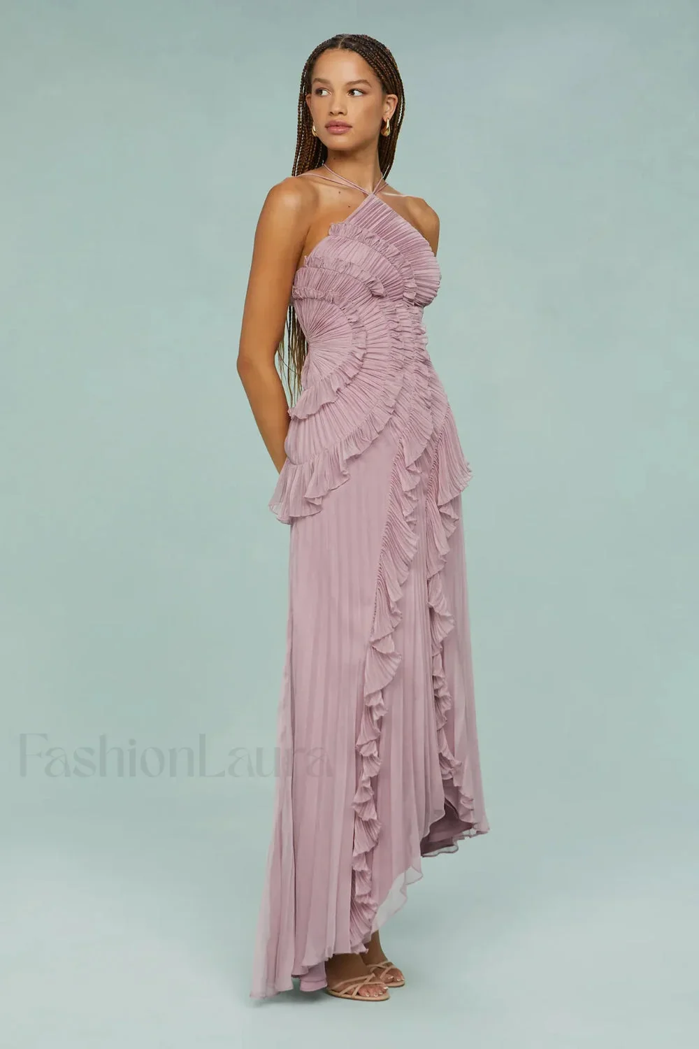 Ruffled Pleated Chiffon Maxi Dress - Image 5
