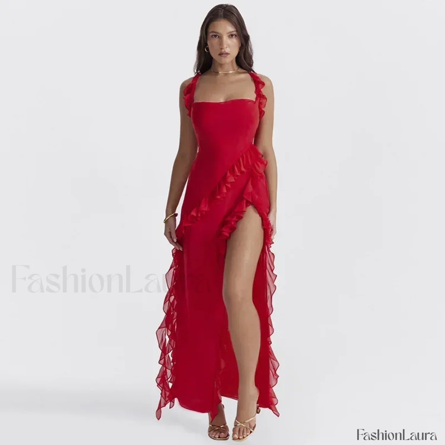 Ruffled Thigh-Split Midi Dress - Image 25