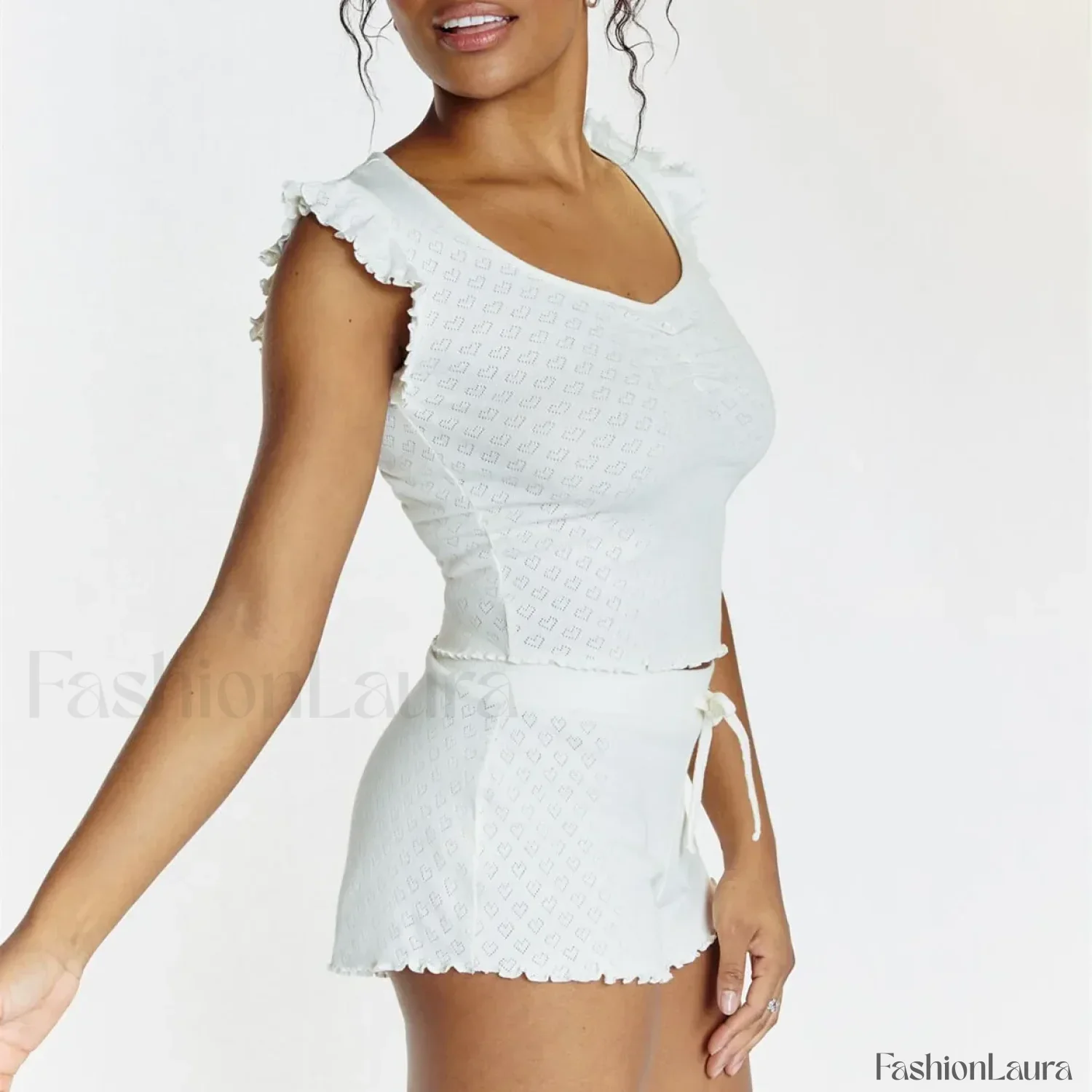 Ruffles Button Front Tank Top Shorts Two Piece Set - Image 14