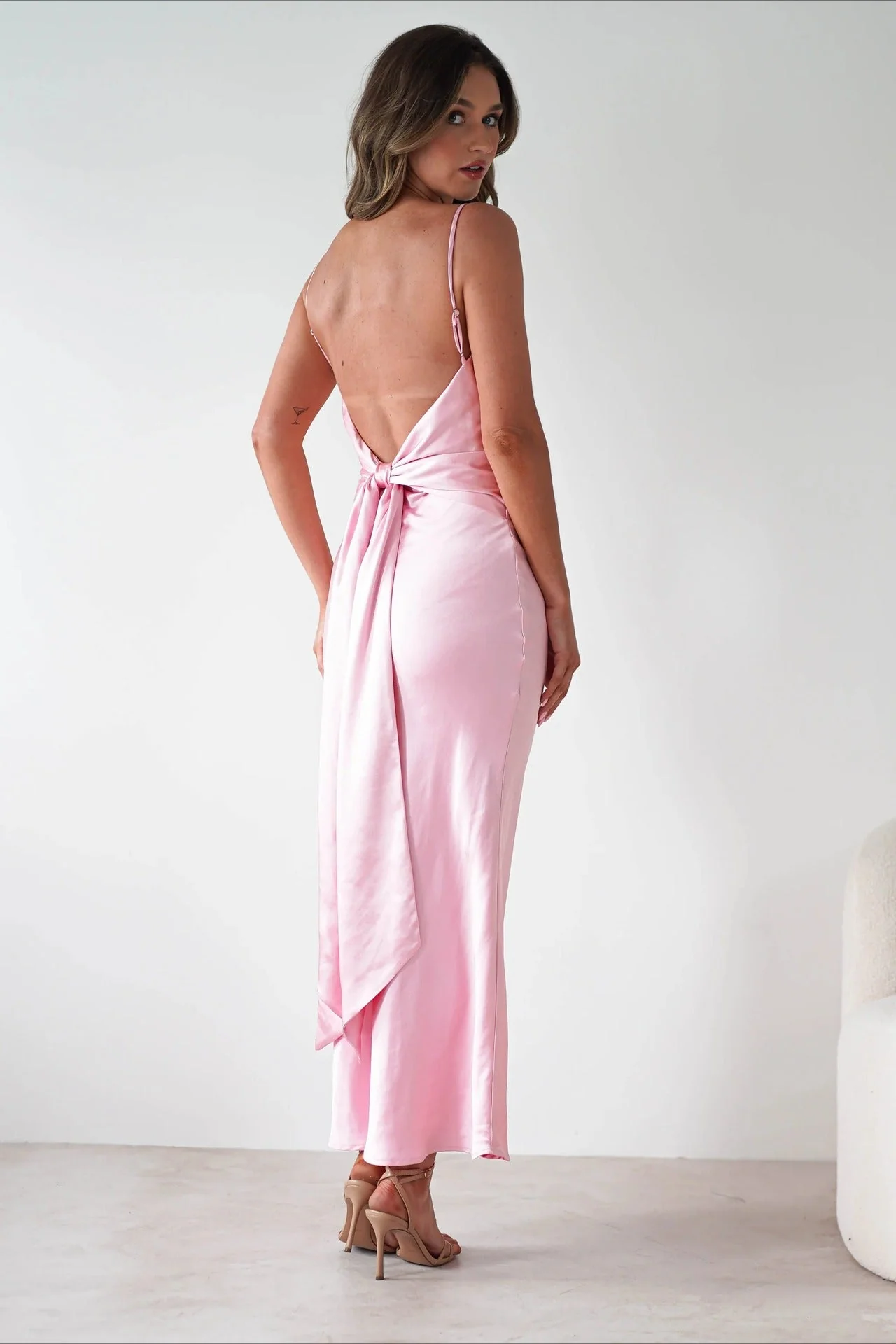 Satin Backless Tie Party Dress - Image 5