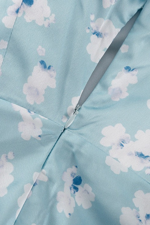 Satin Floral Collar Long Sleeve Floral Dress - Image 8