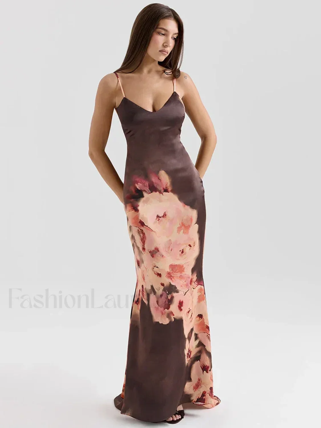 Satin Floral Spaghetti Maxi Dress - Image 10