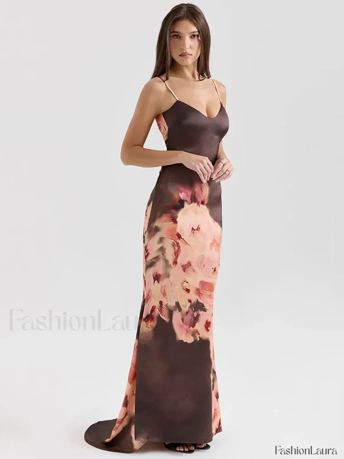 Satin Floral Spaghetti Maxi Dress - Image 14