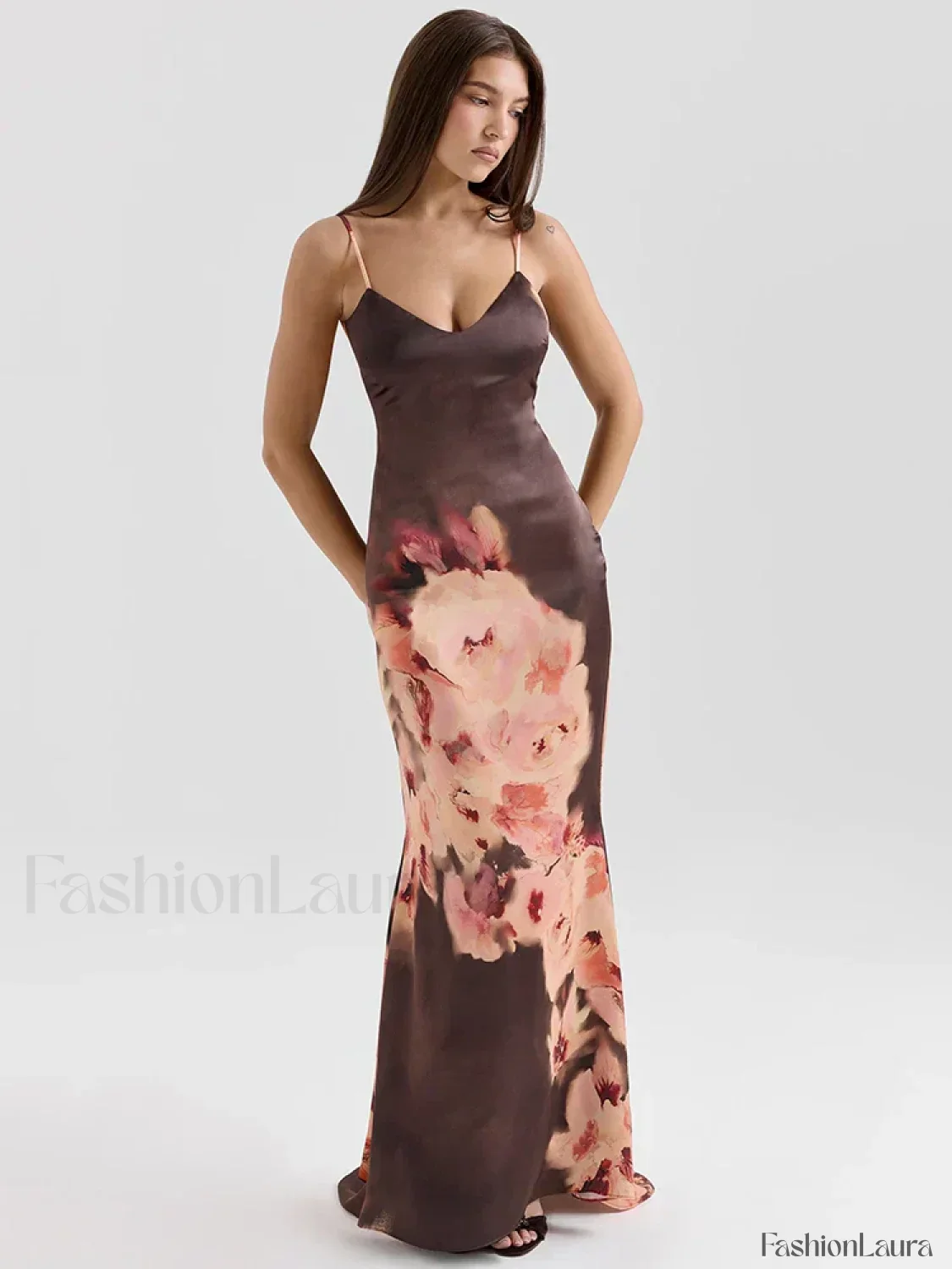 Satin Floral Spaghetti Maxi Dress - Image 15