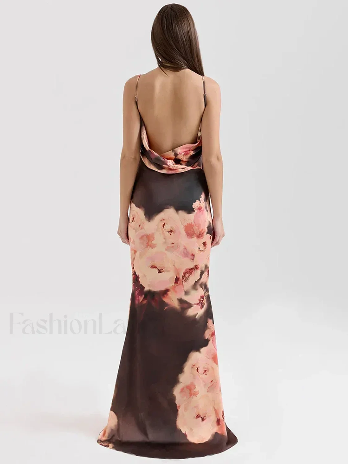 Satin Floral Spaghetti Maxi Dress - Image 3