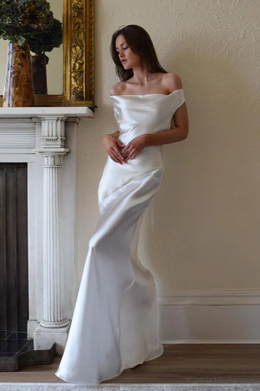 Satin Off Shoulder Backless Tie Waist Slim Fit Long Sexy Prom Dress - Image 2