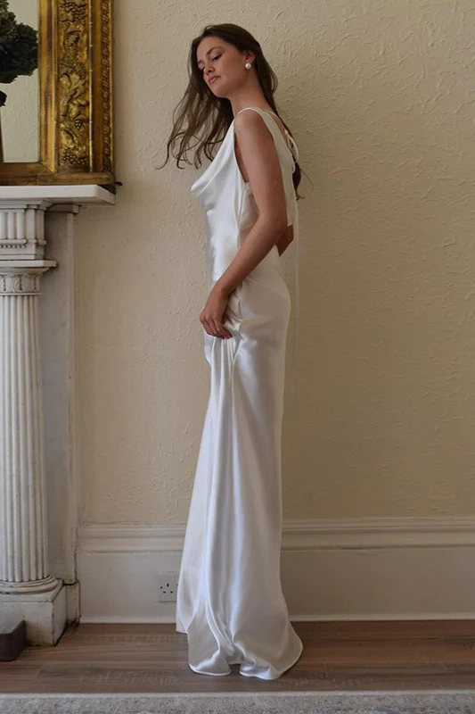 Satin Off Shoulder Backless Tie Waist Slim Fit Long Sexy Prom Dress - Image 3