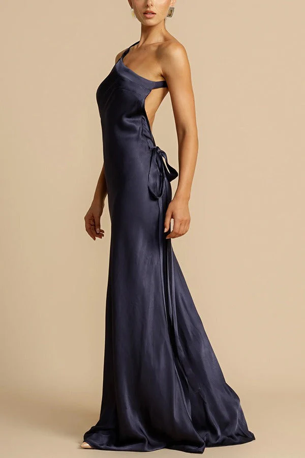 Satin One Shoulder Bodycon Formal Dress - Image 7