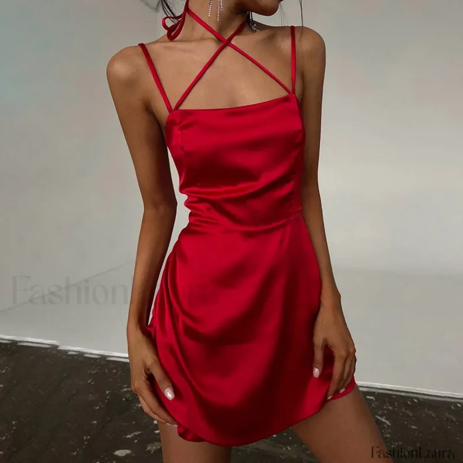 Satin Strap Backless Mini Dress - Image 8