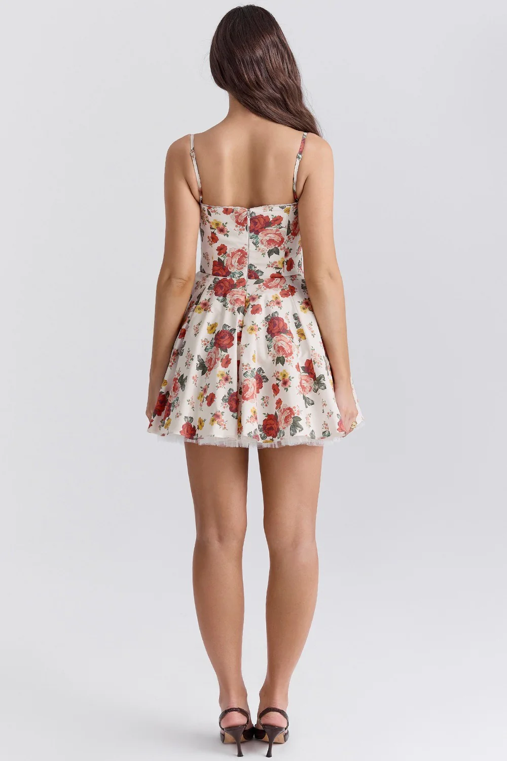 Satin Strap Tulle Puff Lace Trim Mini Floral Dress - Image 3