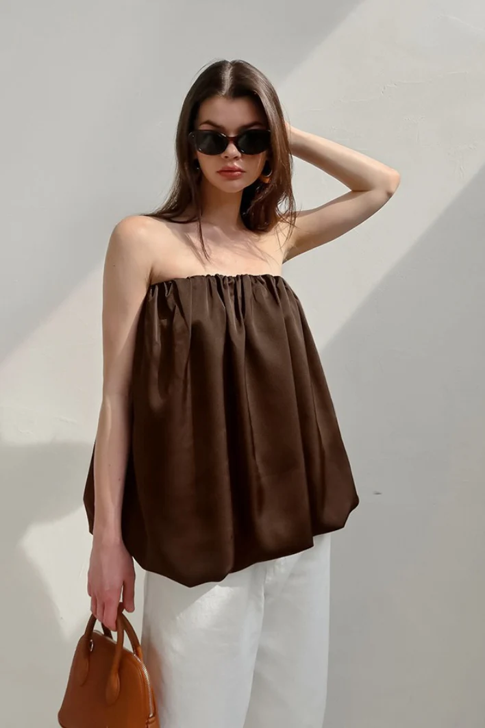 Satin Strapless Puffy Loose Fit Tube Top - Image 10