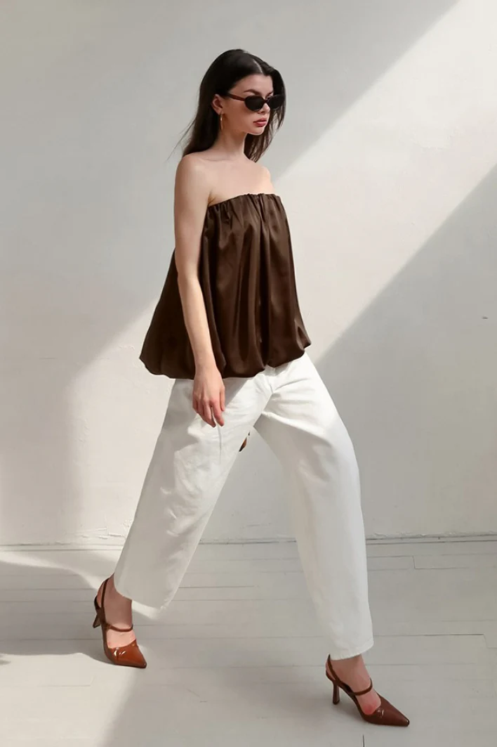 Satin Strapless Puffy Loose Fit Tube Top - Image 11