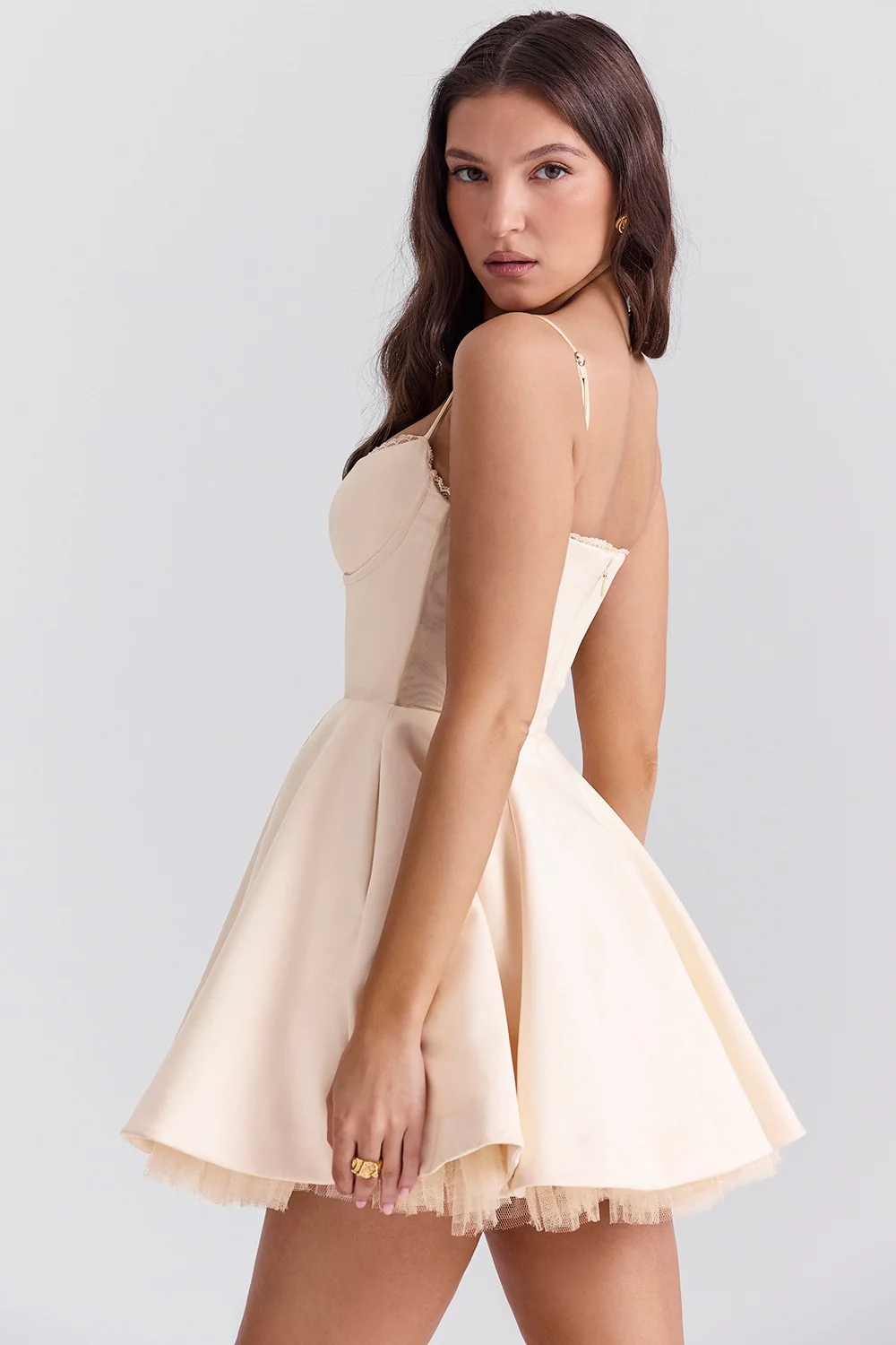 Satin Sweetheart Lace Trim Tulle Mini Dress - Image 17