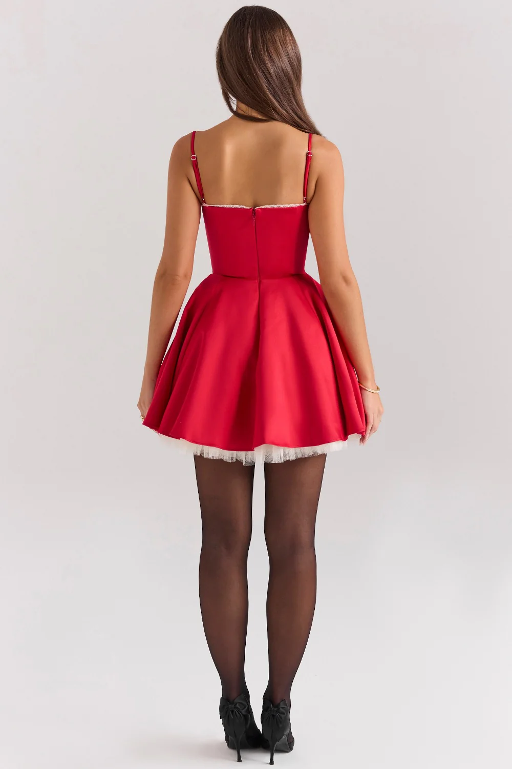 Satin Sweetheart Lace Trim Tulle Mini Dress - Image 27