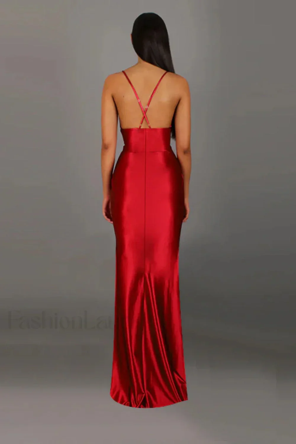Satin V-Neck Waist Split Halter Suspender Maxi Dress - Image 7