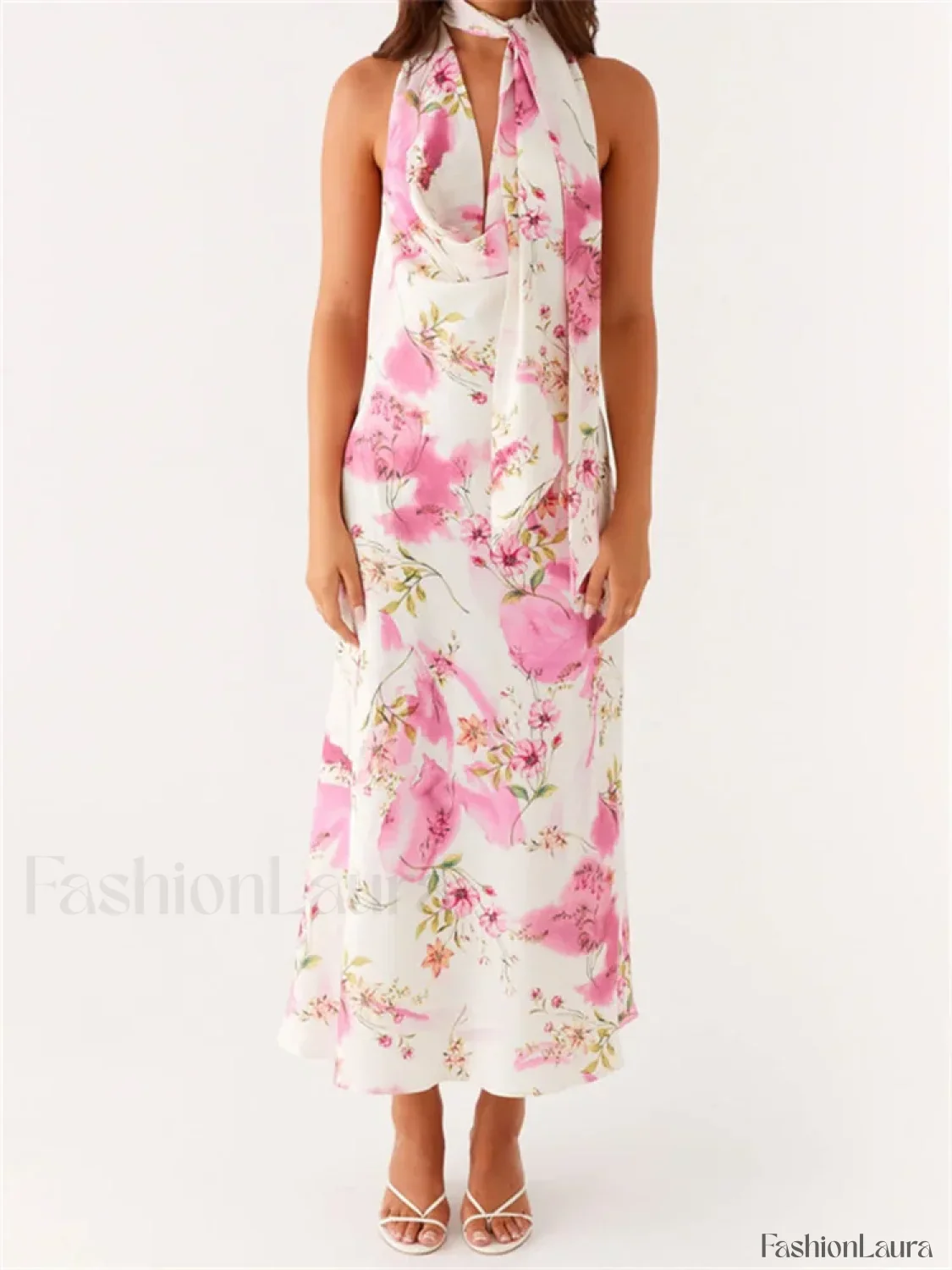 Scarf Halter Floral Maxi Dress - Image 6