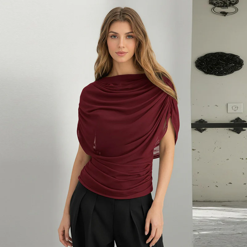 Scarf Neck Draped Sleeveless Bodycon Cropped Tee - Image 11