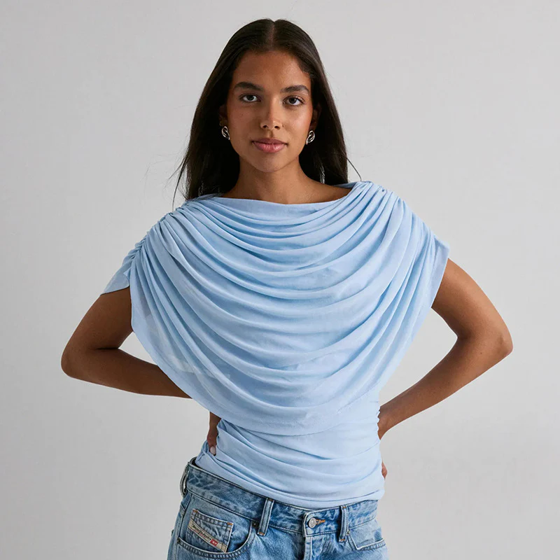Scarf Neck Draped Sleeveless Bodycon Cropped Tee - Image 13