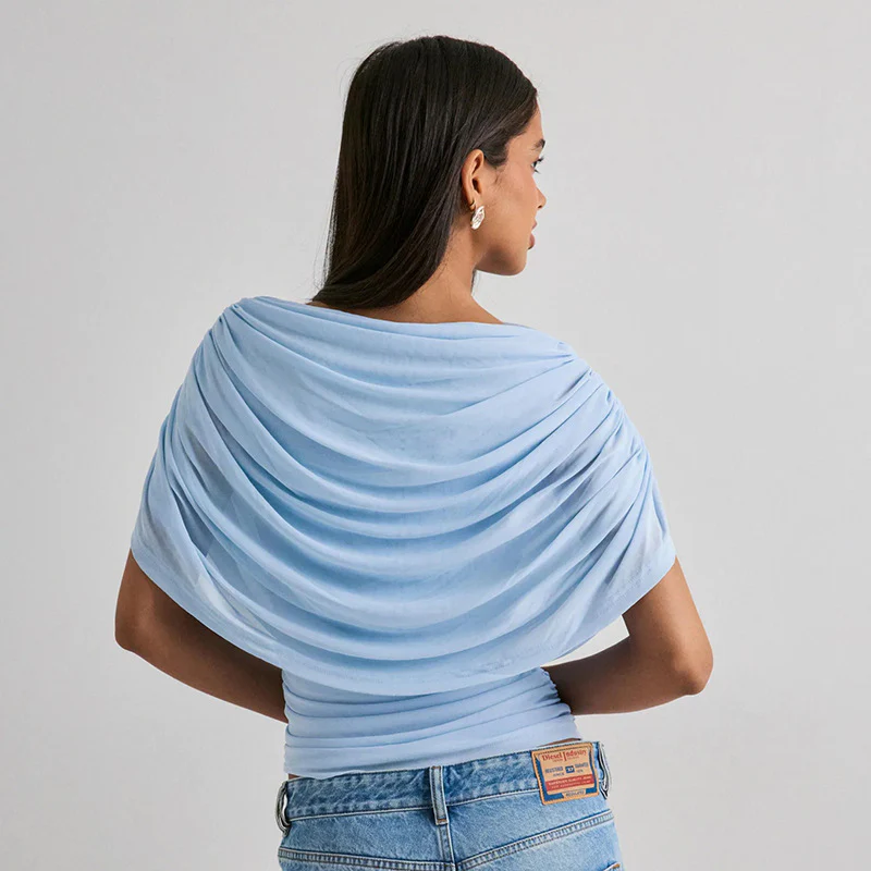 Scarf Neck Draped Sleeveless Bodycon Cropped Tee - Image 14