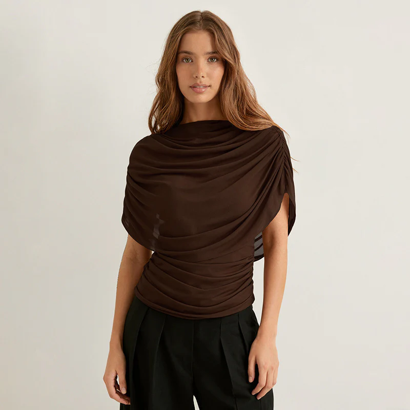 Scarf Neck Draped Sleeveless Bodycon Cropped Tee - Image 7