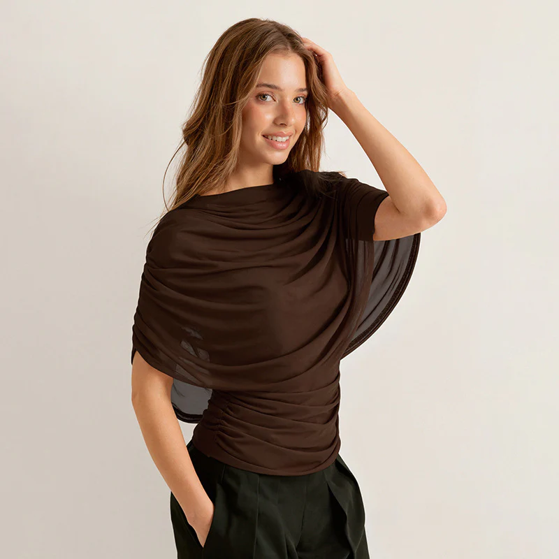 Scarf Neck Draped Sleeveless Bodycon Cropped Tee - Image 9