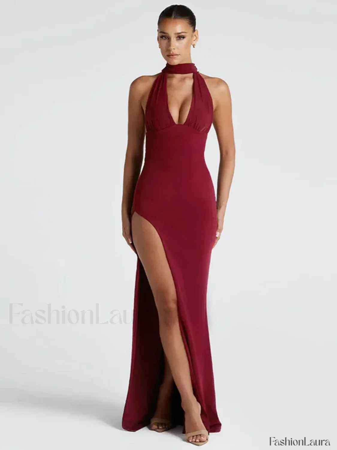 Scarf Split Deep V Maxi Dress - Image 18